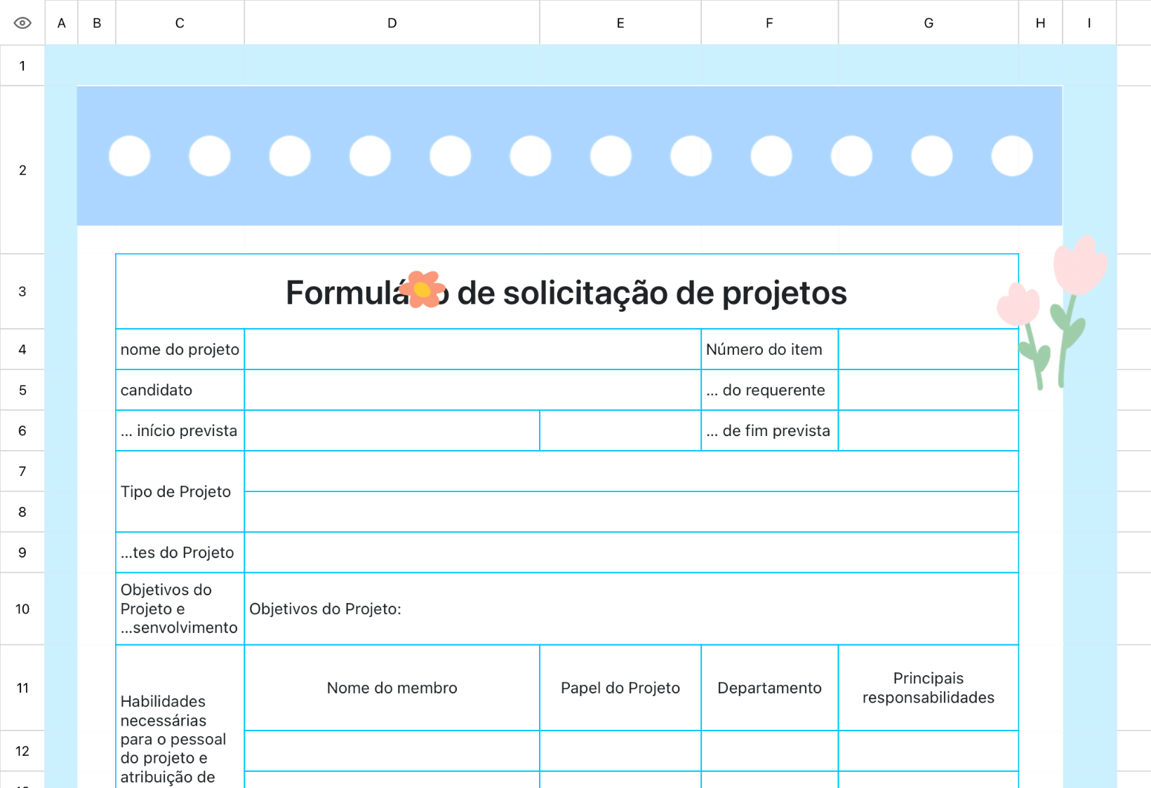 Formulário de solicitação de projetos